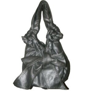 MARC ECKO Silver-Black faux  pebbled leather Bow front shoulder bag